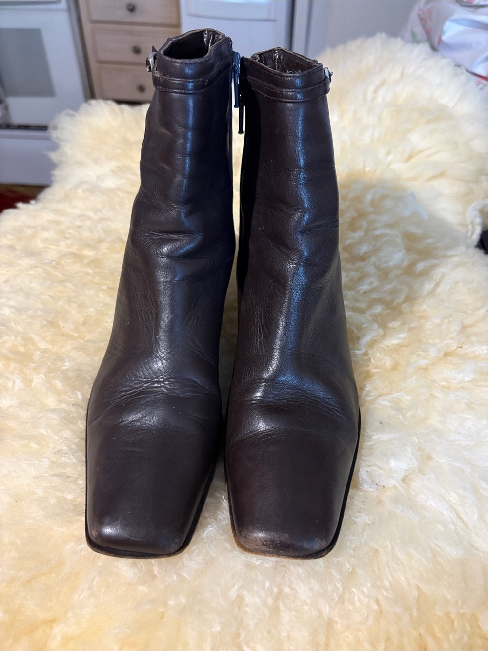Coach Dark Brown Leather Square-Toe Ankle Booties